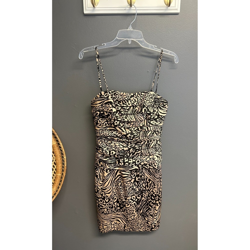 Vintage ABS Dress Womens Size 4 Mini 100% Silk Y2K Bandage Animal Print Cocktail